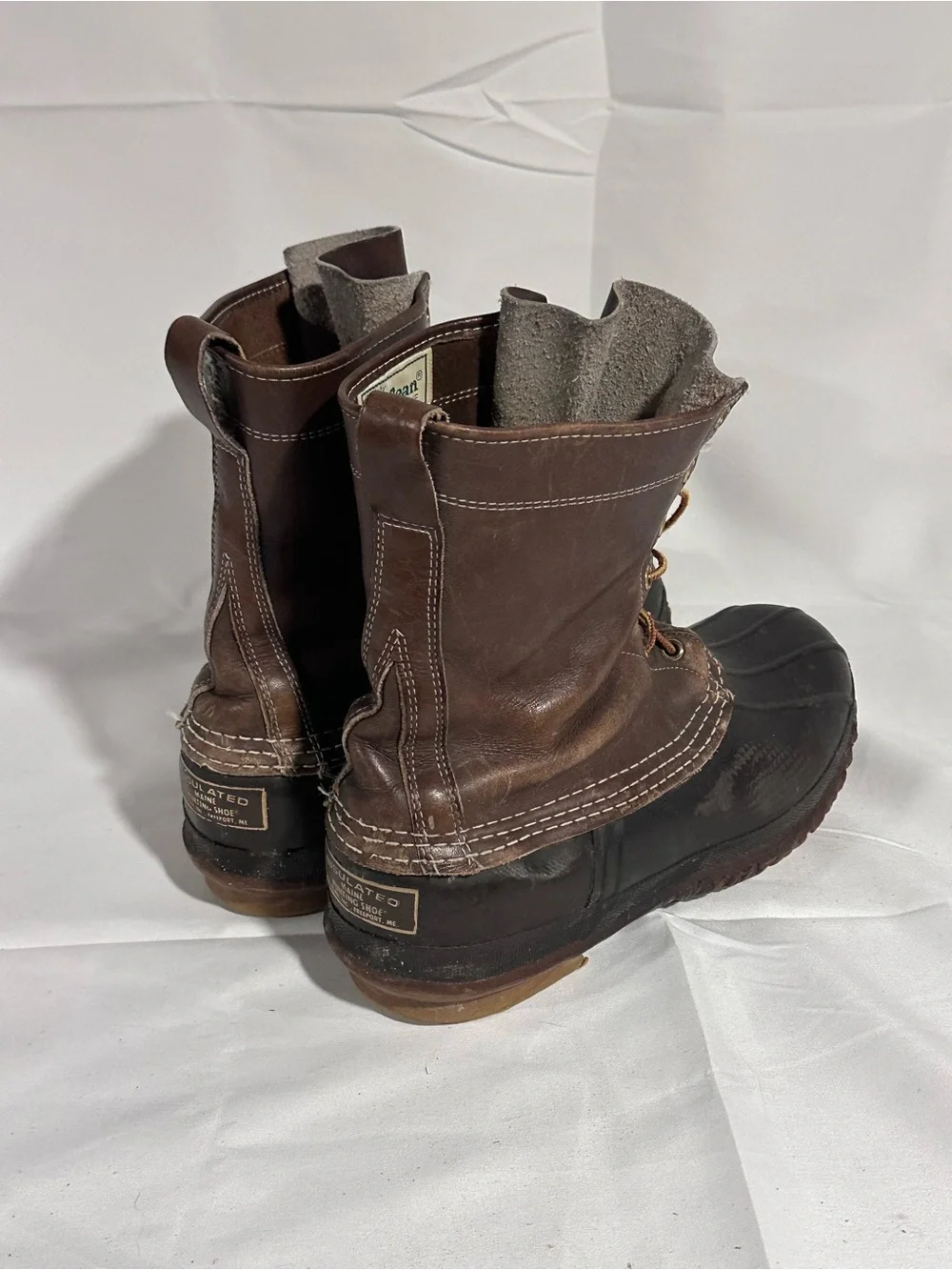 L.L. Bean Dark Brown Leather and Black Rubber Waterproof Duck Boots